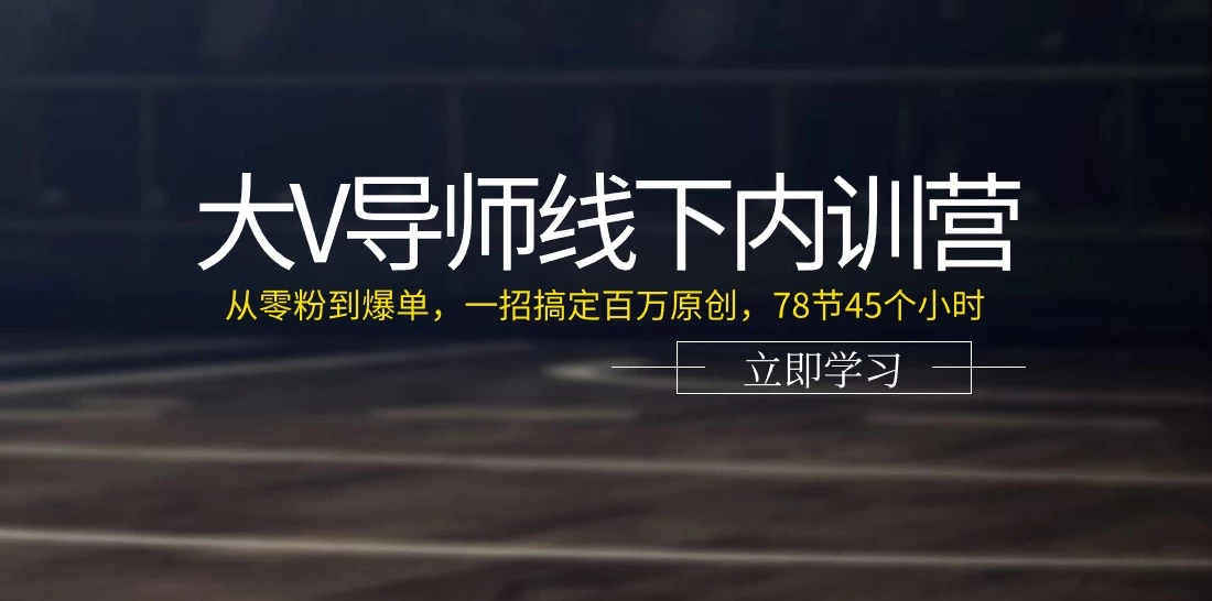大V导师线下内训营：从零粉到爆单，一招搞定百万原创，78节45个小时