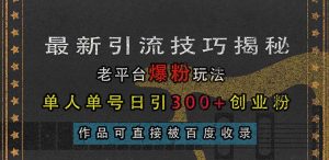 最新引流技巧揭秘，老平台爆粉玩法，单人单号日引300+创业粉，作品可直…