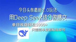 今日头条最新2.0版本，用Deep Seek结合今日头条做爆文，单日收益轻松10…