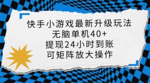 快手小游戏最新版升级玩法，新风口，无脑单机日入40+，可批量放大，小…