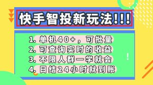 快手智投新玩法，单机日入40+，可批量，可查询实时收益，收益日结24小…