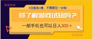 游戏试玩，一部手机就可以日入300+，纯0撸项目，不需要花任何一分钱，…