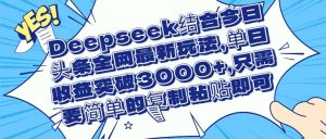 Deepseek结合今日头条全网最新玩法!,单日收益突破3000+,只需要简单的…