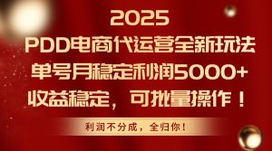 2025PDD电商代运营全新玩法，单号月稳定利润5000+，收益稳定，可批量操作