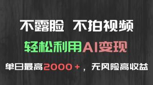 不露脸，不拍视频，轻松利用AI变现，单日最高2000＋，无风险高利润