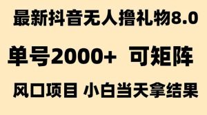 抖音无人撸礼物8.0玩法 全新风口   见效果快  全无人  单号当天产出2000+