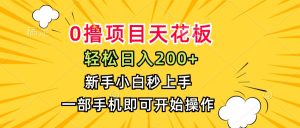 0撸项目天花板，日入200+，新手小白秒上手，一部手机即可操作