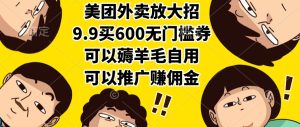 美团外卖放大招，9.9买600无门槛券，可以薅羊毛自用，可以推广赚佣金