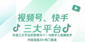 视频号、快手、抖音三大平台的剪辑与数字人直播技术，内容涵盖20+热门赛道