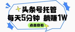 【头条号托管 】我提供视频和文章，你每天5分钟发布，月入3000-5000+，…