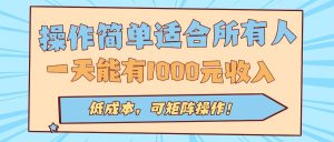 操作简单适合所有人全自动挂机项目，一天能有1000元收入，低成本，可矩…