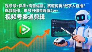 视频号+快手+抖音运营，赛道剪辑/数字人直播/爆款制作，单号日佣金峰值2w+