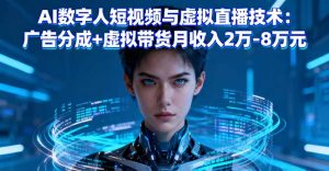 AI数字人短视频与虚拟直播技术：广告分成+虚拟带货月收入2万-8万元