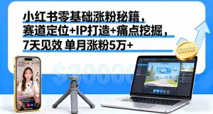 小红书零基础涨粉秘籍，赛道定位+IP打造+痛点挖掘，7天见效 单月涨粉5万+