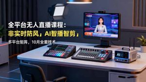 全平台无人直播课程:非实时防风+AI智播智剪+多平台矩阵,10月全套技术