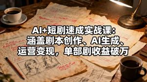 AI+短剧速成实战课:涵盖剧本创作、AI生成、运营变现,单部剧收益破万