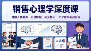 销售心理学深度课，讲解人性弱点、心理操控、成交技巧，36个密码实战应用