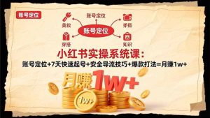 小红书实操系统课：账号定位+7天快速起号+安全导流技巧+爆款打法=月赚1w+