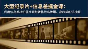 大型纪录片+信息差掘金课：利用信息差将纪录片素材转化为高传播、高收益的短视频