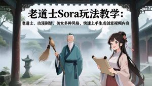 老道士Sora玩法教学:老道士、动漫剧情、美女多种风格,快速上手生成创意视频内容