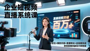 企业短视频直播系统课,账号定位+爆款内容+直播转化+全链路实战,单场直播突破百万销售额