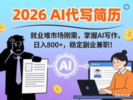 AI代写简历，超暴利，用万能模板月入1-3万实战教程，2026年市场刚需！
