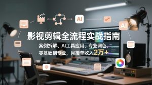 影视剪辑全流程实战指南，案例拆解、AI工具应用、专业调色，零基础到专业，月接单收入2万+