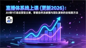 直播体系线上课(更新2月)：从0到1打造运营型主播，掌握自然流破圈与团队复制的全链路方法